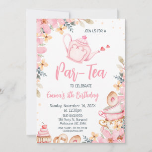 Rosa Tekanna Blommigt Tea Party födelsedag Inbjudningar