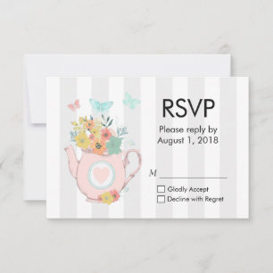 Rosa tekanna med blommor & fjärilar RSVP OSA Kort