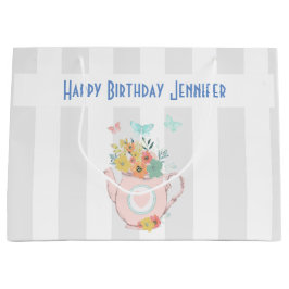 Rosa Tekanna med blommor och fjärilar födelsedag