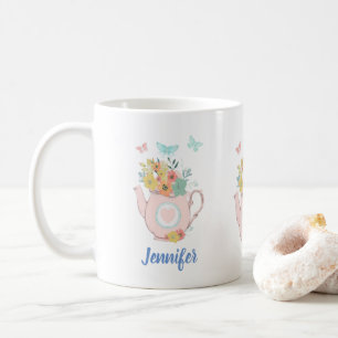 Rosa Tekanna med blommor och fjärilar Kaffemugg
