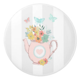 Rosa Tekanna med blommor och fjärilar Knopp