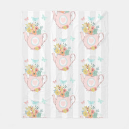 Rosa Tekanna med Flowers & Butterflies Mönster Fleecefilt