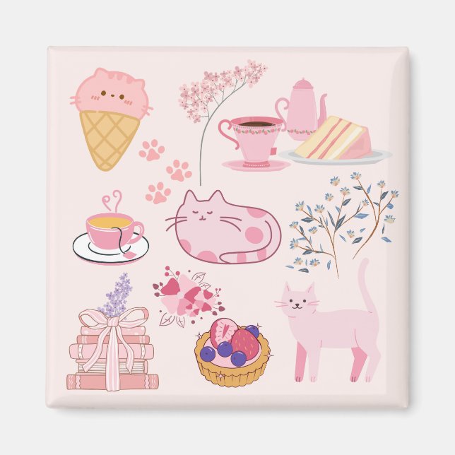 Rosa Tekjutar Katter Magnet (Framsidan)