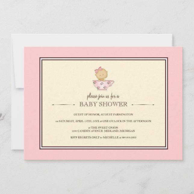 Rosa Tekopp Baby Shower-inbjudningar Inbjudningar (Framsida)