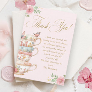 Rosa Tekopp Blommigt Tea Party Baby Shower Tack Kort