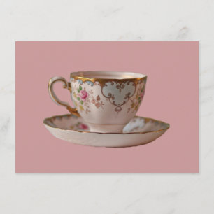 Rosa Tekopp och Saucer med Rosor Inbjudningar