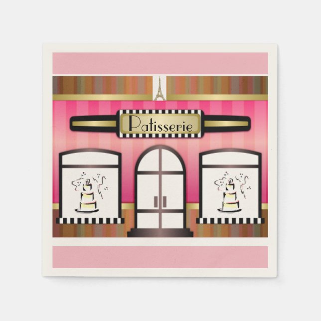 Rosa Tema Paris Fransk Patisserie Pappersservetter (Framsidan)