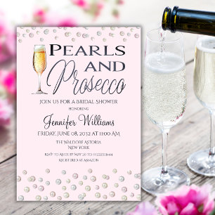 Rosa Temperatur Pearls och Proseccos Möhippa Inbjudningar