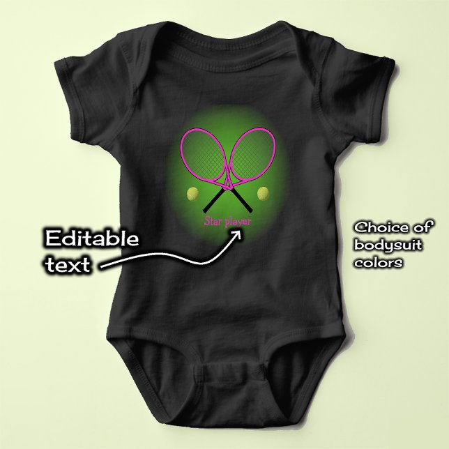 Rosa tennis add namn eller text baby bodydress t shirt (Example: black bodysuit with vivid printing option)
