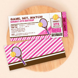 Rosa Tennis Biljett Pass Födelsedagsfest Inbjudningar
