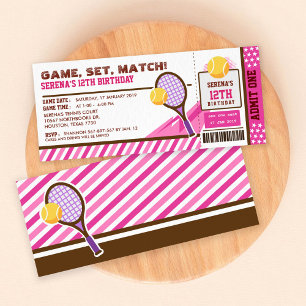 Rosa Tennis Biljett Pass Födelsedagsfest Inbjudningar