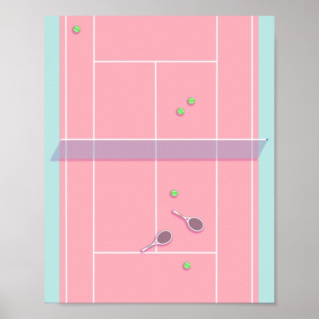 Rosa Tennis Court Preppy Modern Tennis Player Poster (Framsidan)