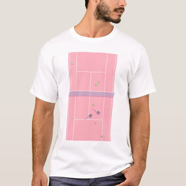 Rosa Tennis Court Preppy Modern Tennis Player T Shirt (Framsida)