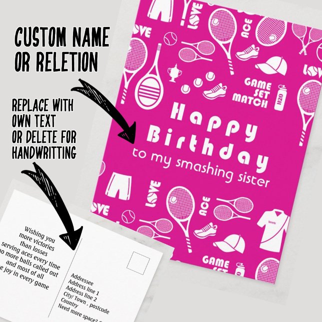 Rosa 💗 Tennis 🎾 Grattis på födelsedagen vykort (Skapare uppladdad)