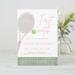 Rosa tennis inbjudan till första födelsedagsfest