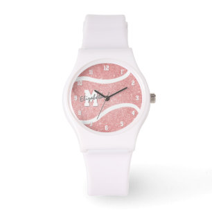 rosa tennis-spelare för flickor med monogrammet armbandsur