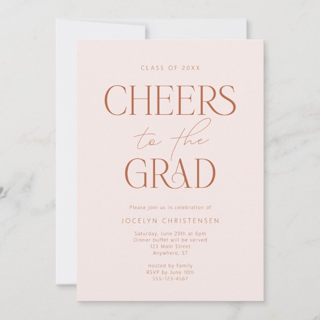  Rosa Terracotta Cheers Grad Party-inbjudan Inbjudningar (Framsida)
