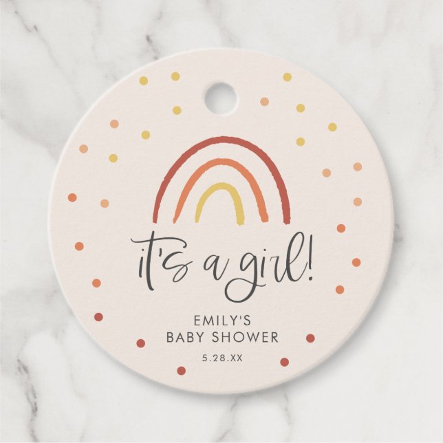 Rosa Terracotta Rainbow Baby Shower Personlig Gåvor Etiketter (Framsida)