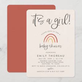 Rosa Terracotta Rainbow Girl Baby Shower Inbjudningar