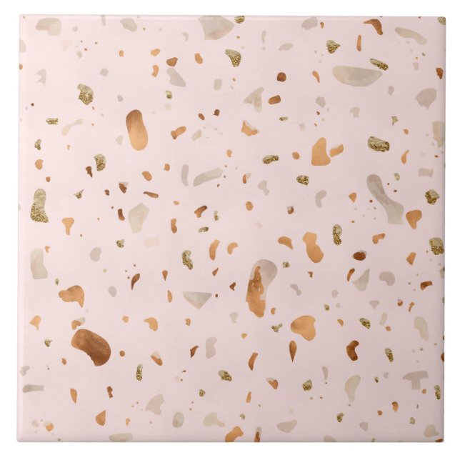 Rosa  Terrazzo med Guld koppardekor Kakelplatta (Framsidan)