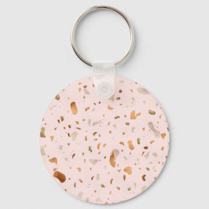 Rosa Terrazzo med Guld koppardekor Nyckelring