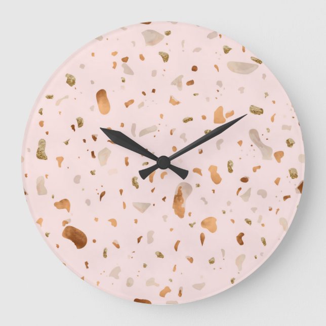 Rosa  Terrazzo med Guld koppardekor Stor Klocka (Framsida)