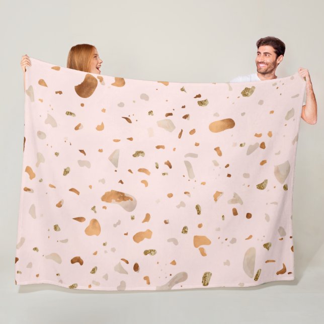 Rosa  Terrazzo med Guld kopparspat Fleecefilt (På plats)