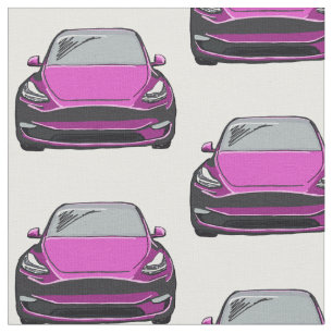 Rosa Tesla Model Y Hand plockade Sketch Fabric Tyg