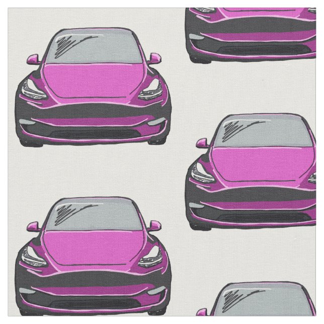 Rosa Tesla Model Y Hand plockade Sketch Fabric Tyg (Närbild)