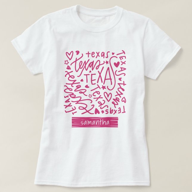 Rosa Texas Doodle Mönster T Shirt (Design framsida)