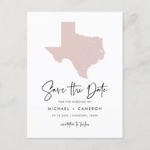 Rosa Texas Karta Modern Script Spara datum Meddelande Vykort