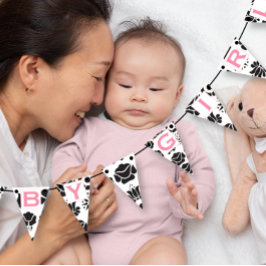 Rosa Text Black Blommigt Patten Flicka Vimplar