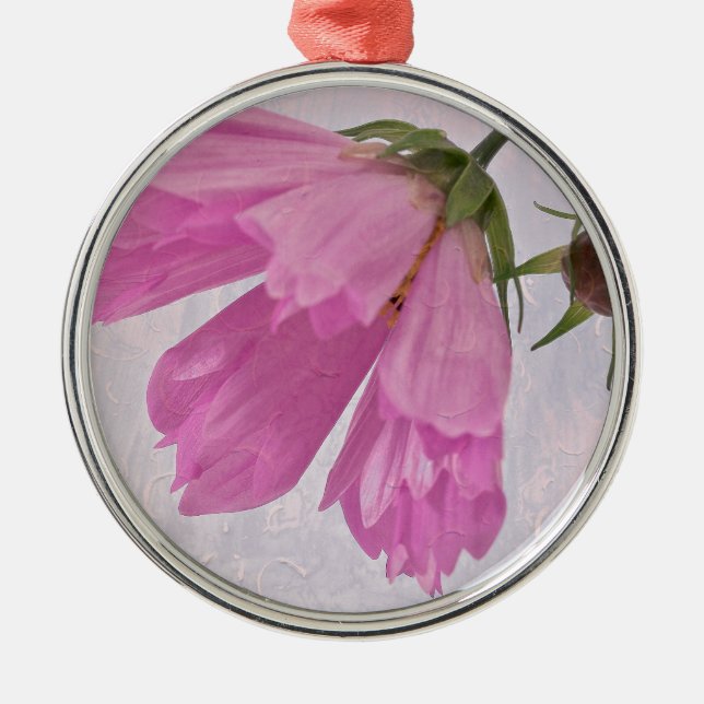 Rosa Textured Cosmo Flower Julgransprydnad Metall (Framsidan)