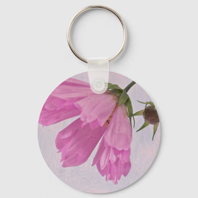 Rosa Textured Cosmo Flower Nyckelring (Framsida)