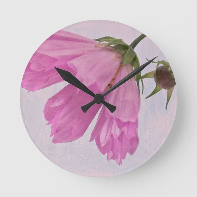 Rosa Textured Cosmo Flower Rund Klocka (Framsida)