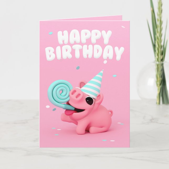Rosa the Pig Happy Birthday card Kort (Framsida)