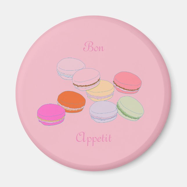 Rosa Theme Paris Fransk Macaron Bon Appetit Magnet (Framsidan)