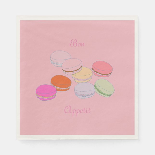 Rosa Theme Paris Fransk Macaron Bon Appetit Pappersservett (Framsidan)