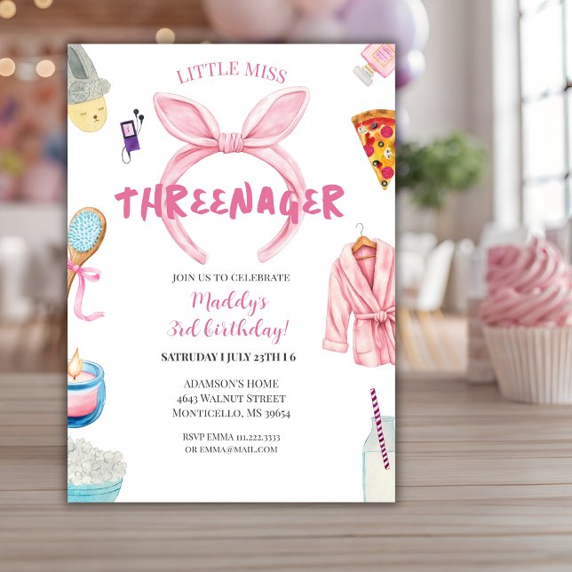Rosa Threenager 3:e Födelsedagsfest Inbjudningar (Skapare uppladdad)