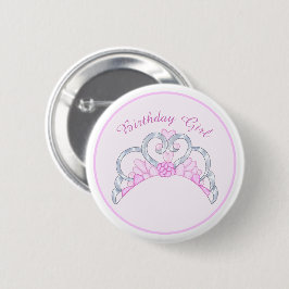 Rosa Tiara Birthday Girl Pin Knapp