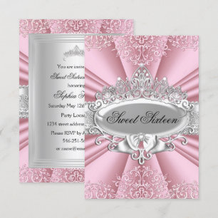 Rosa Tiara Damask Sweet Sixteen-fest Inbjudningar