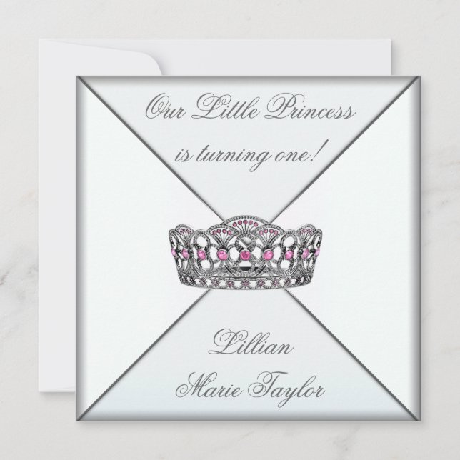 Rosa Tiara Lilla Prinsessa Första Födelsedagsfiran Inbjudningar (Framsida)