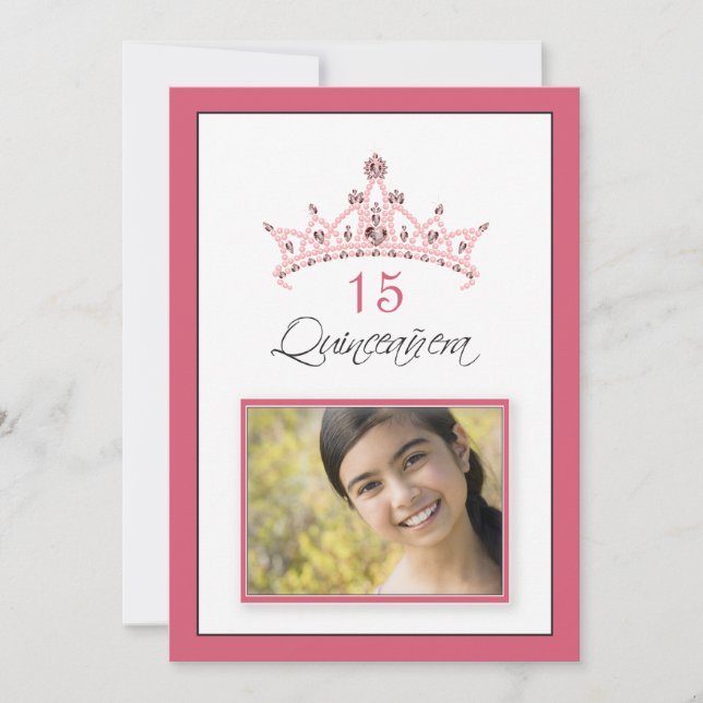 Rosa Tiara med ädelstenar Quinceanera-inbjudan (ro Inbjudningar (Framsida)