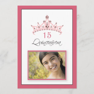 Rosa Tiara med ädelstenar Quinceanera-inbjudan (ro Inbjudningar