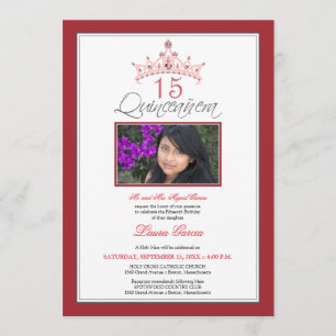 Rosa tiara med ädelstenar Quinceanera-inbjudan (rö Inbjudningar