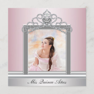 Rosa Tiara Rosa Foto Quinceanera Inbjudningar