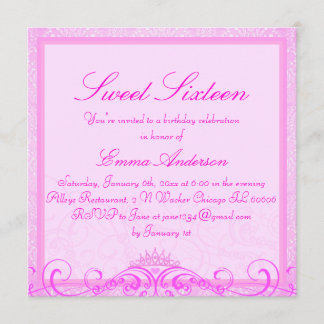 Rosa tiara Sweet Sixteen-inbjudan Inbjudningar