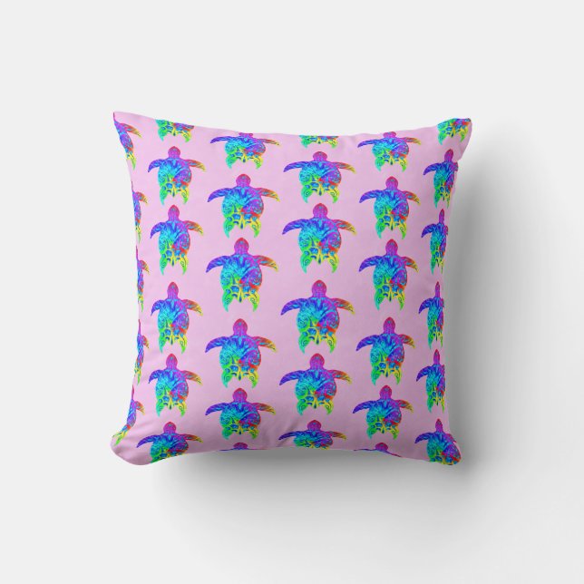 Rosa Tie Dye Island Tribal Turtles Kudde (Framsida)
