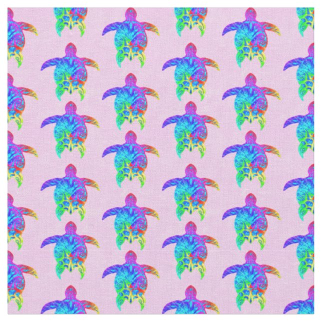 Rosa Tie Dye Island Tribal Turtles Tyg (Närbild)