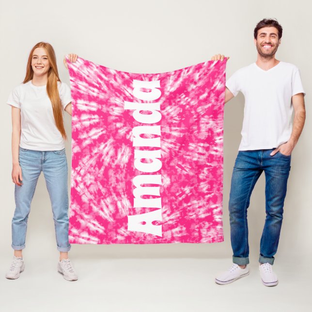 Rosa Tie Dye Personlig Namn Fleecefilt (På plats)